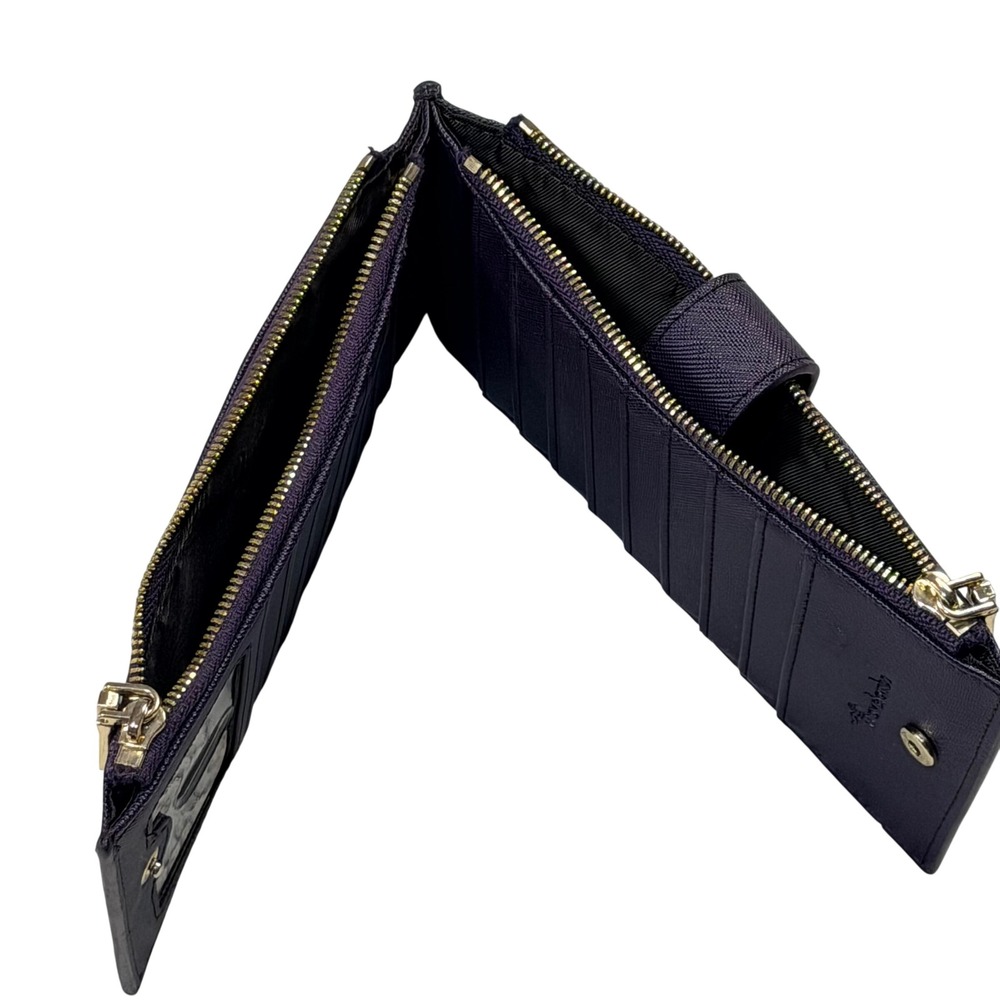 Travelambo Purple Saffiano Vegan Leather Bifold Wallet Slim Organizer Gold Zip
